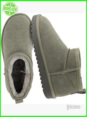 Genuine Suede Faux Fur Lined Ankle Boots Memory Foam Pull On